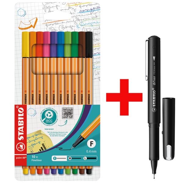 STABILO fineliner-set point 88® Kreativ 0,4mm incl. Fineliner dr!ver 0,4 mm (F) zwart