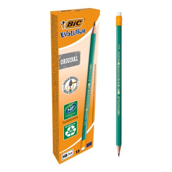 12x Potlood BIC Ecolutions Evolution 655, HB, met gom