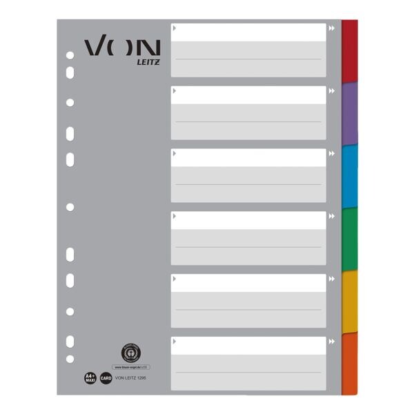 VON by Leitz tabbladen extra breed, 1-6 6-delig, grijs / meerkleurige tabs, karton