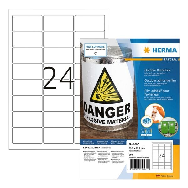 Herma Weersbestendige outdoor folie-etiketten permanent wit 63,5x33,9 mm 960 stuks