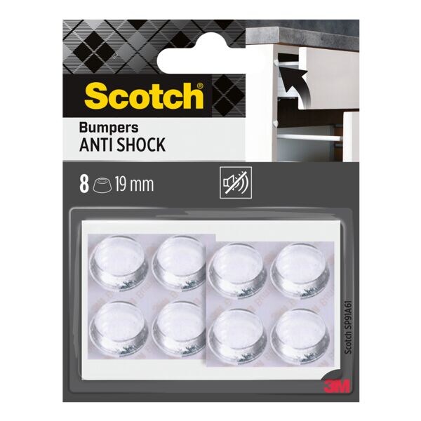 Scotch Pak met 8 elastische stootdempers voor wanden, zelfklevend, transparant,  19 mm
