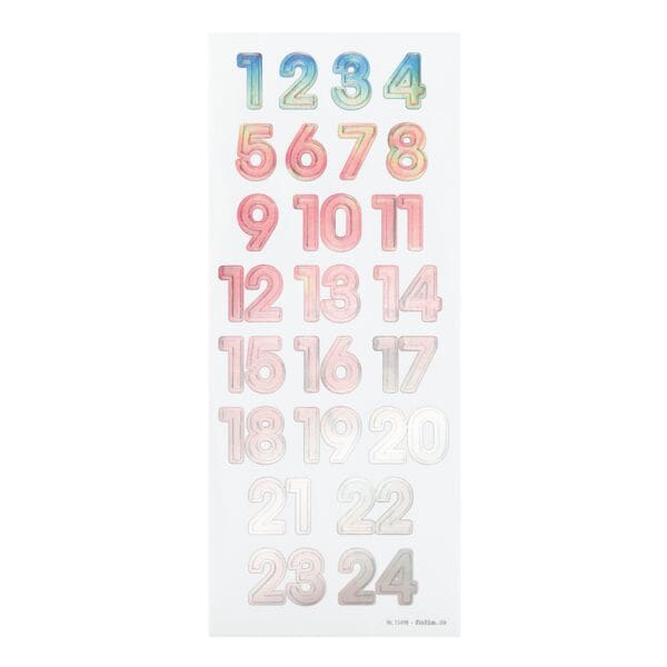 folia 24 stuks adventskalenderstickers �Numbers Iridescent�