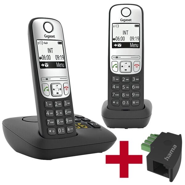 Gigaset Draadloze telefoon met antwoordapparaat A690A Duo zwart incl. telefoonadapter TAE-U-stekker, modulaire koppeling
