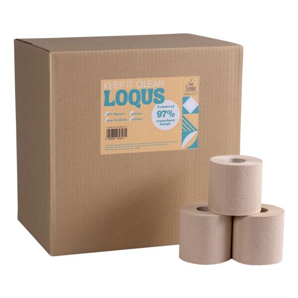 LOQUS Toiletpapier Gerecycleerd 2-laags, natuurbruin  - 48 rollen (1 pak van 48 rollen)