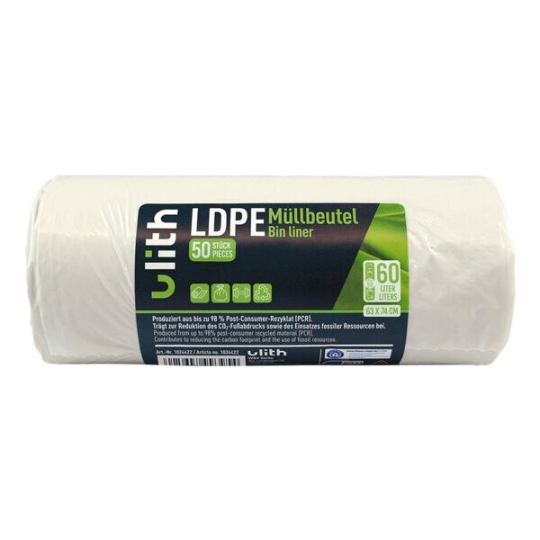 Ulith afvalzakken gerecycled 60 L wit 50 stuk(s)