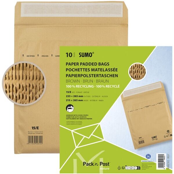 Mailmedia 10 zak-enveloppen van papier SUMO®, 23,5x26,5 cm, in kleinverpakking