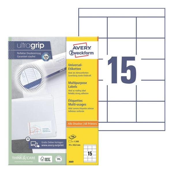 Avery Zweckform Pak van 1500 universele etiketten �3669�