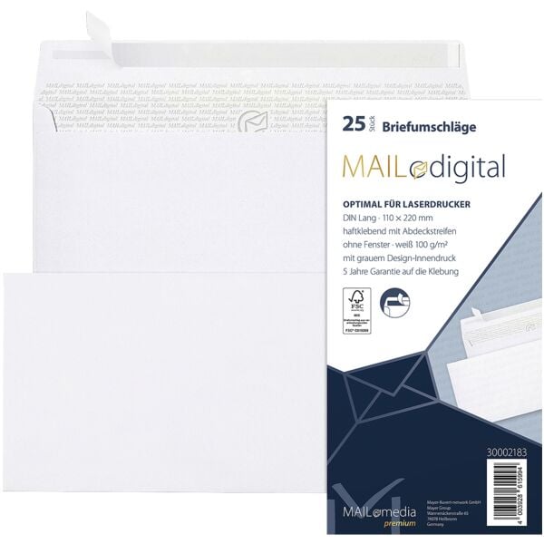 Enveloppen Mailmedia Topstar, DL 100 g/m zonder venster, zelfklevend met beschermstrip - 25 stuk(s)