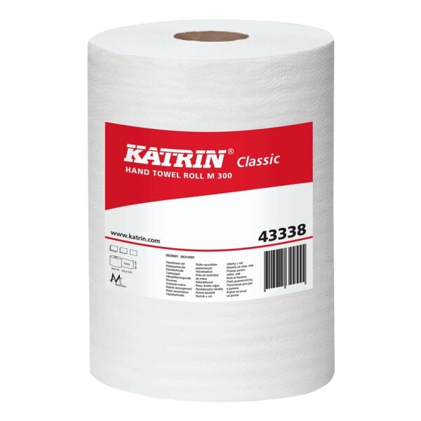 6x rol papieren handdoekjes Katrin Classic afrollen van binnenuit 1 laag, wit, 18,5 cm x 300 m, niet geperforeerd