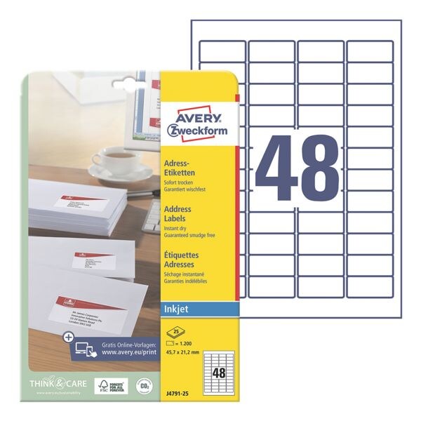 Avery Zweckform Pak van 1200 adresetiketten J4791-25
