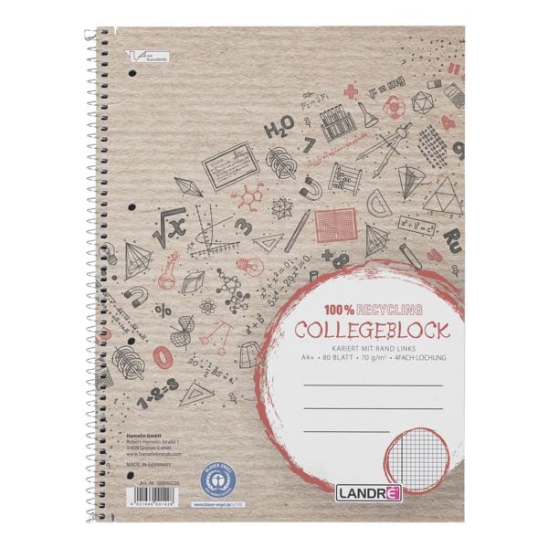 collegeblok Landr� Recycling A4 geruit, 80 bladen