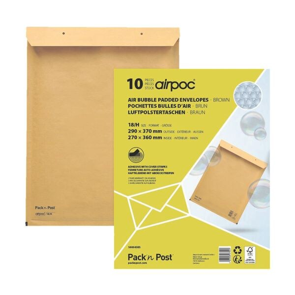Mailmedia 10 stuk(s) zak-enveloppen met luchtkussentjes airpoc, 29x37 cm, in kleinverpakking