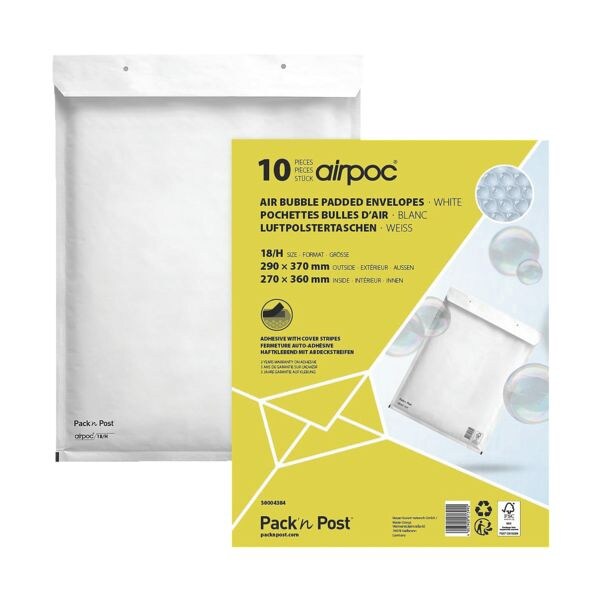 Mailmedia 10 stuk(s) zak-enveloppen met luchtkussentjes airpoc, 29x37 cm, in kleinverpakking