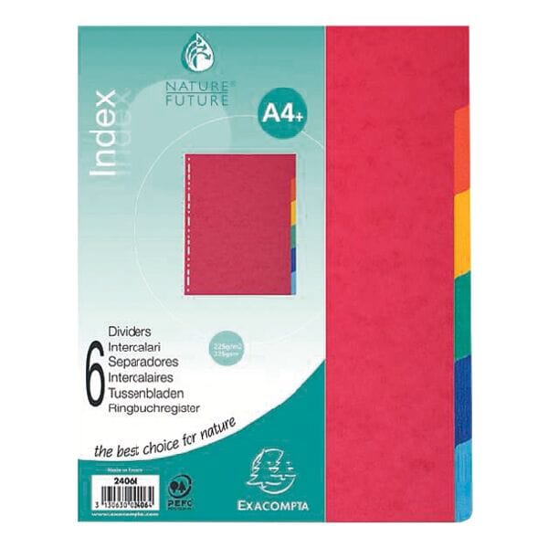 Exacompta tabbladen Nature Future, A4 extra breed, blanco 6-delig, meerkleurig, karton