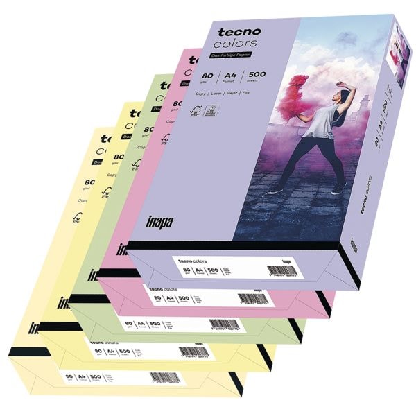 5x Gekleurd printpapier A4 tecno Rainbow / tecno Colors - 2500 bladen (totaal)