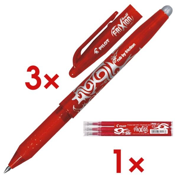 3x Rollerbalpen Pilot FriXion Ball 0.7, uitgumbaar incl. Pak met 3 rollerballvullingen »Frixion«