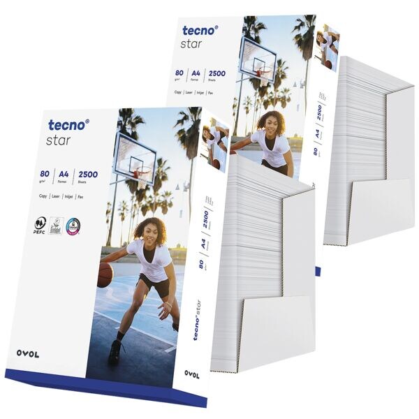 2x Maxi-box kopieerpapier A4 tecno star - 5000 bladen (totaal), 80g/m