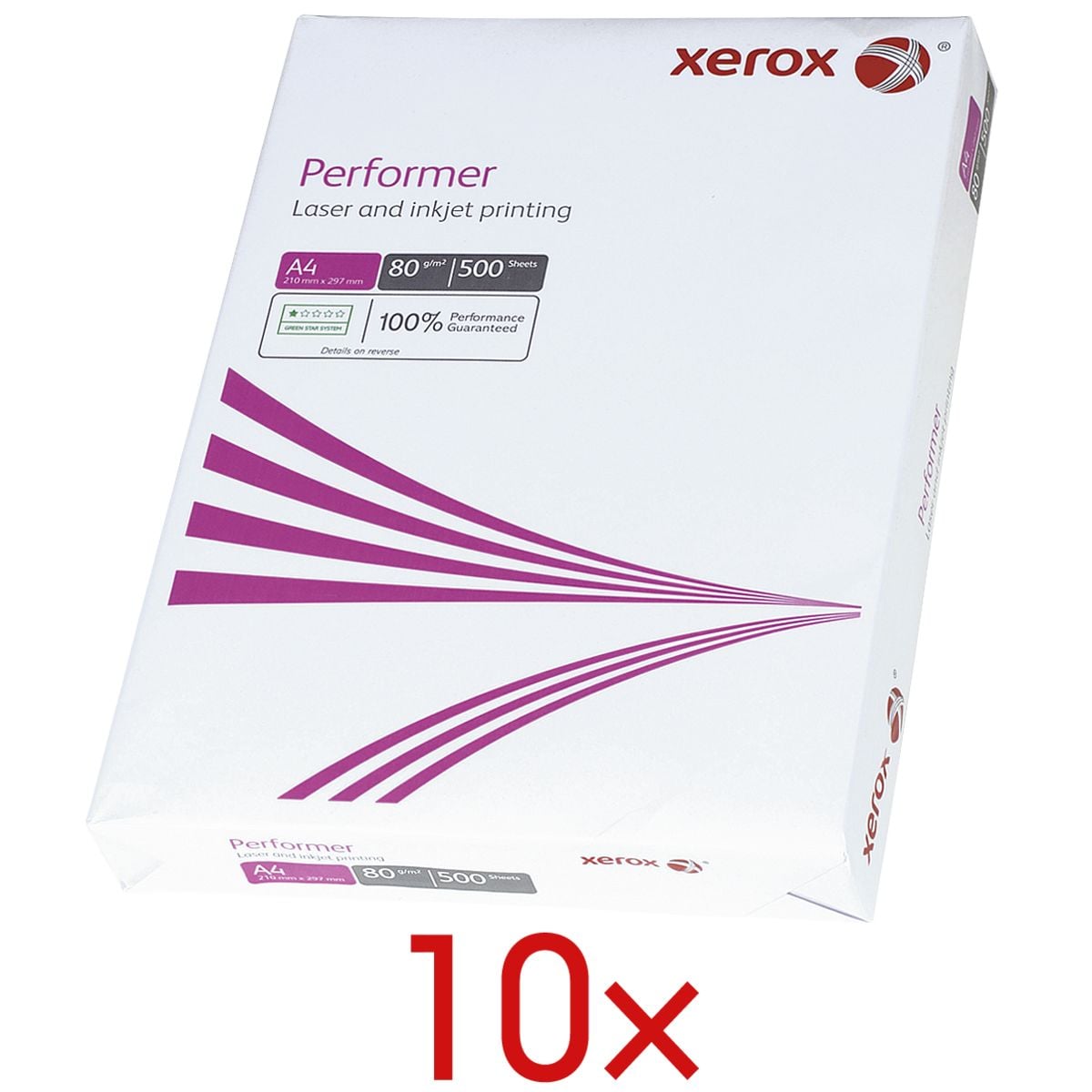 10x Papier photocopieur A4 Xerox Performer - 5000 feuilles au total, 80g/m²