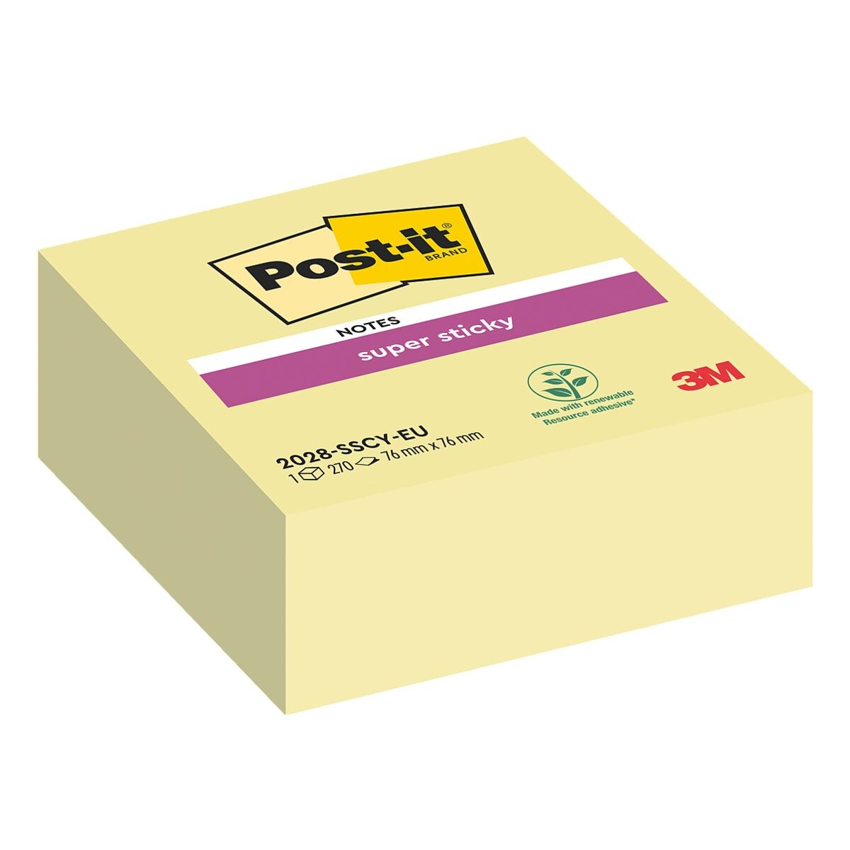 Post-it Super Sticky Bloc cube de notes repositionnables « Notes » jaune 76x76 mm 270 feuilles