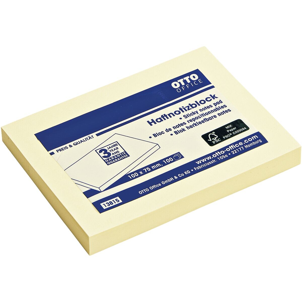 OTTO Office bloc de notes repositionnables 10 x 7,5 cm, 100 feuilles au total, jaune