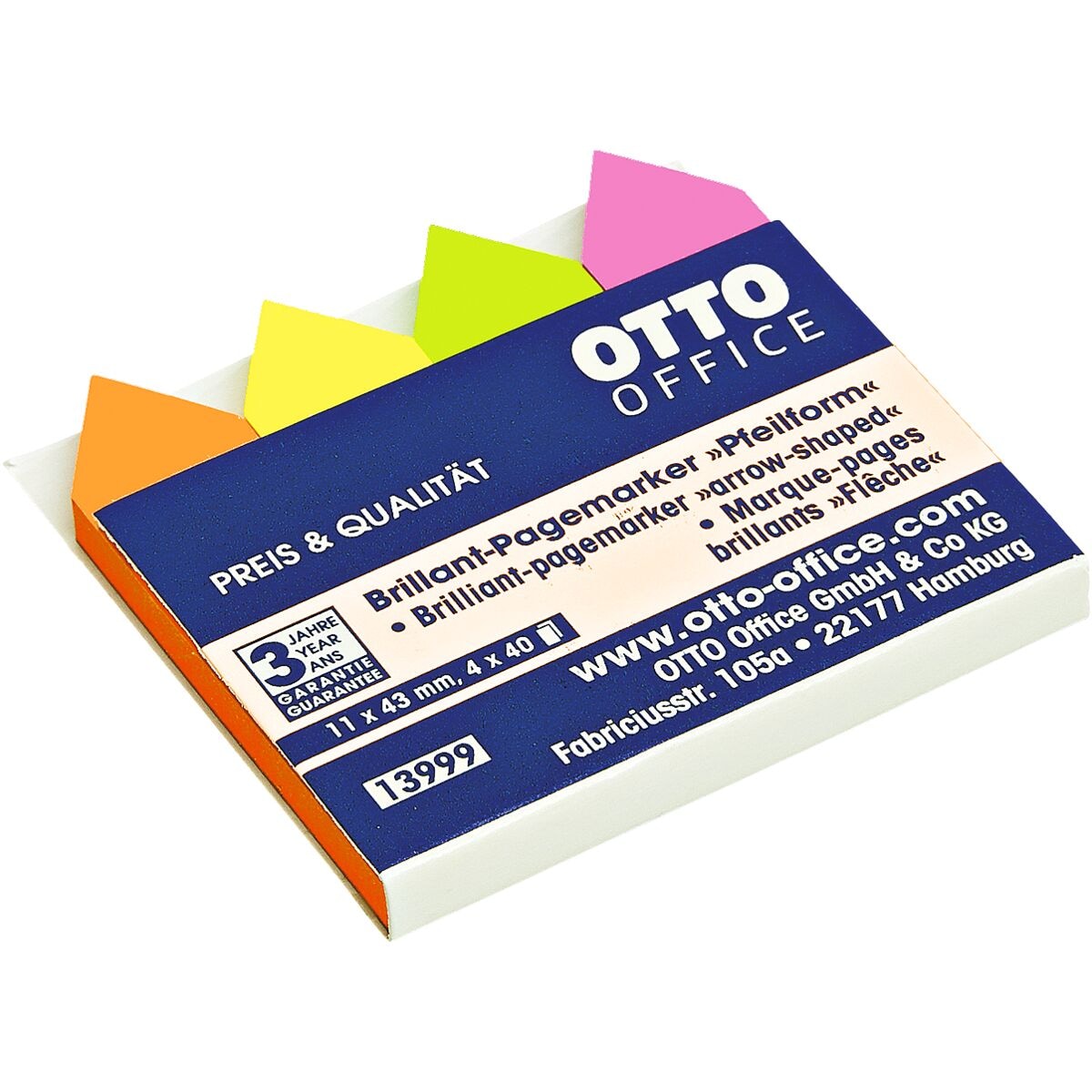 OTTO Office marque-page repositionnables en forme de flche 43 x 11 mm, papier