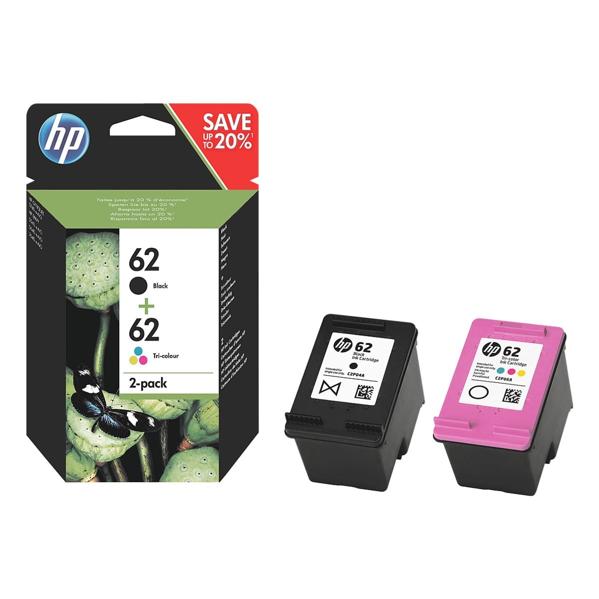 HP Lot de cartouches jet d'encre HP 62 paquet multiple, lot : noir + 3 couleurs - N9J71AE