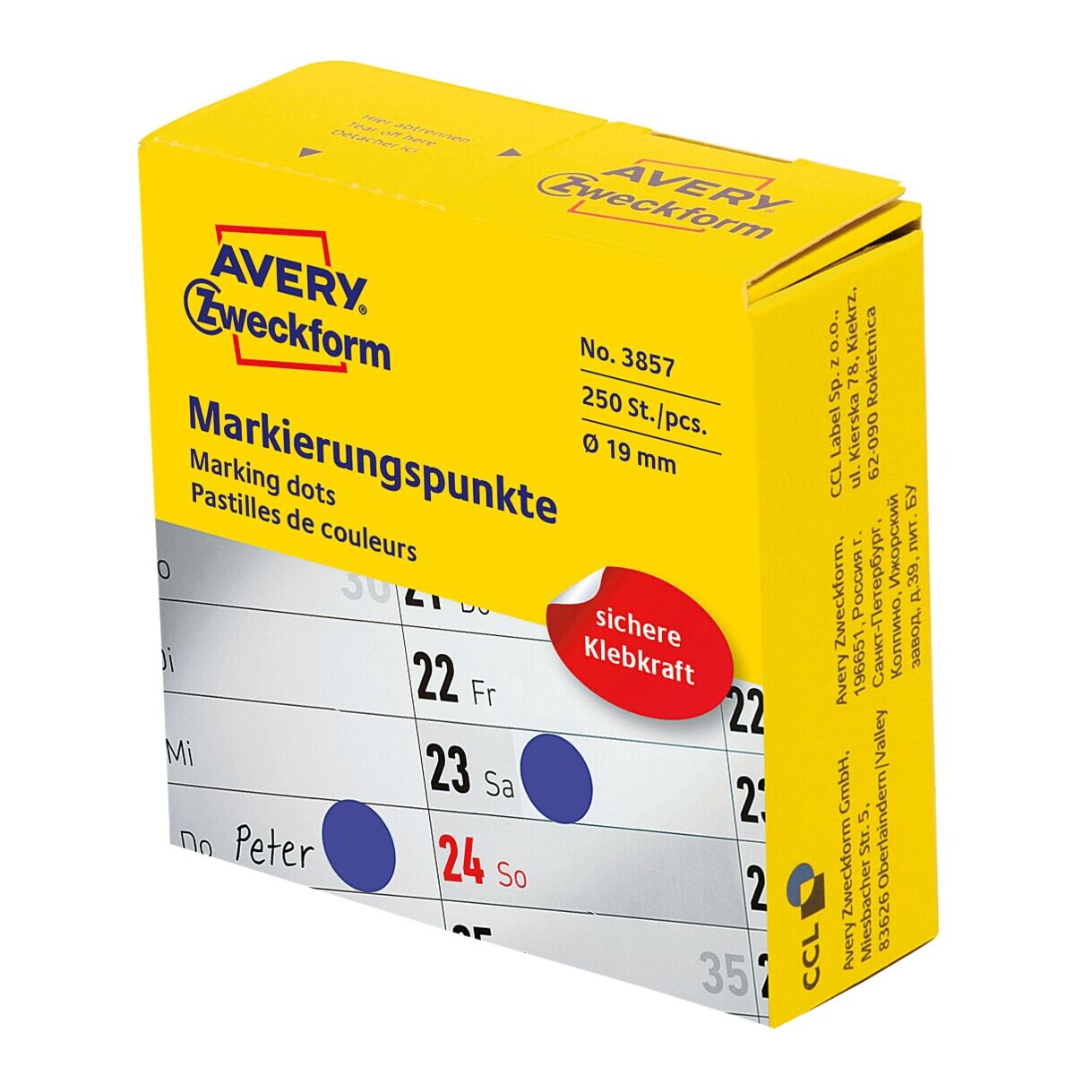 Avery Zweckform Distributeur de 250 pastilles adhésives 19mm