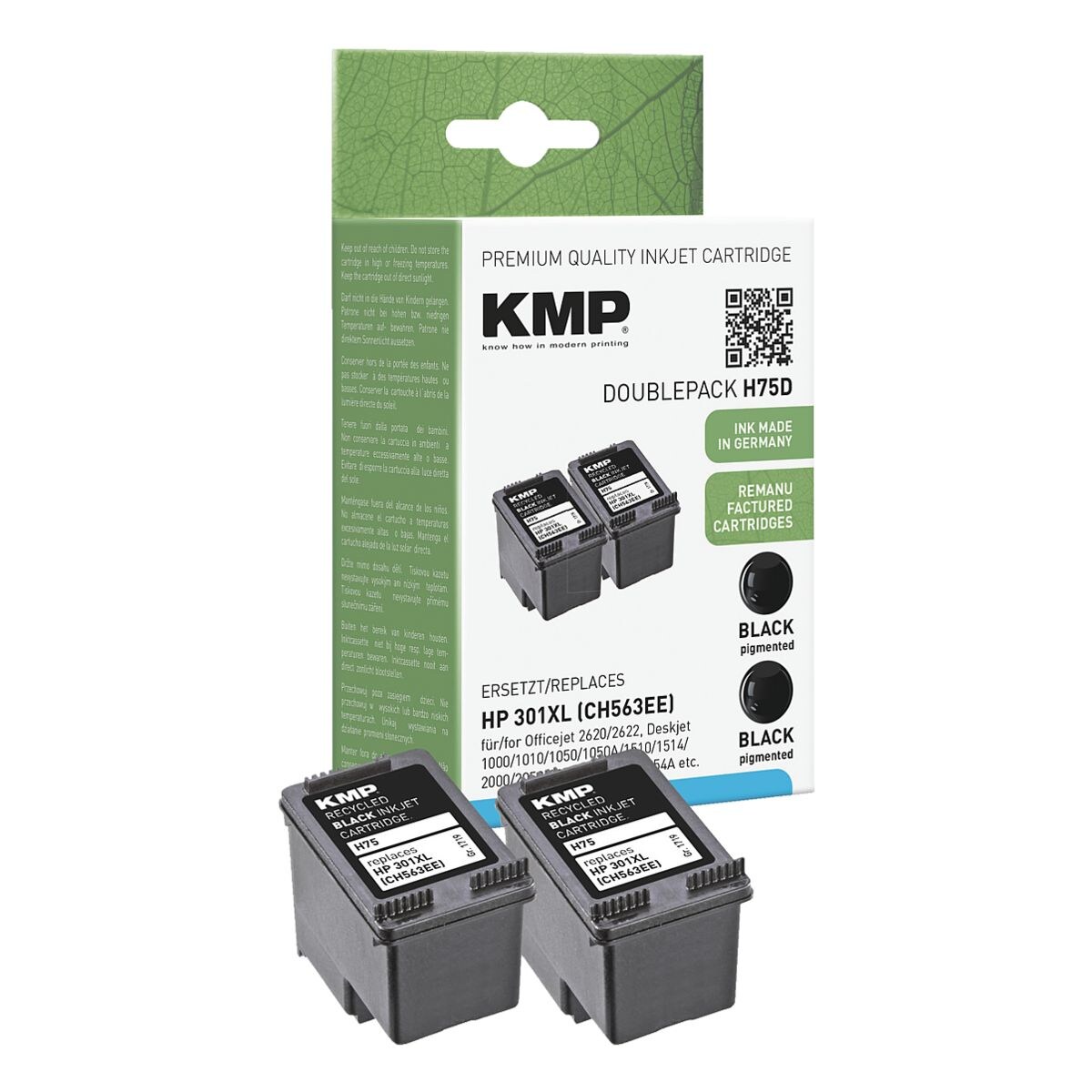 KMP Lot de 2 cartouches quivalent HP  CH563EE  N 301XL