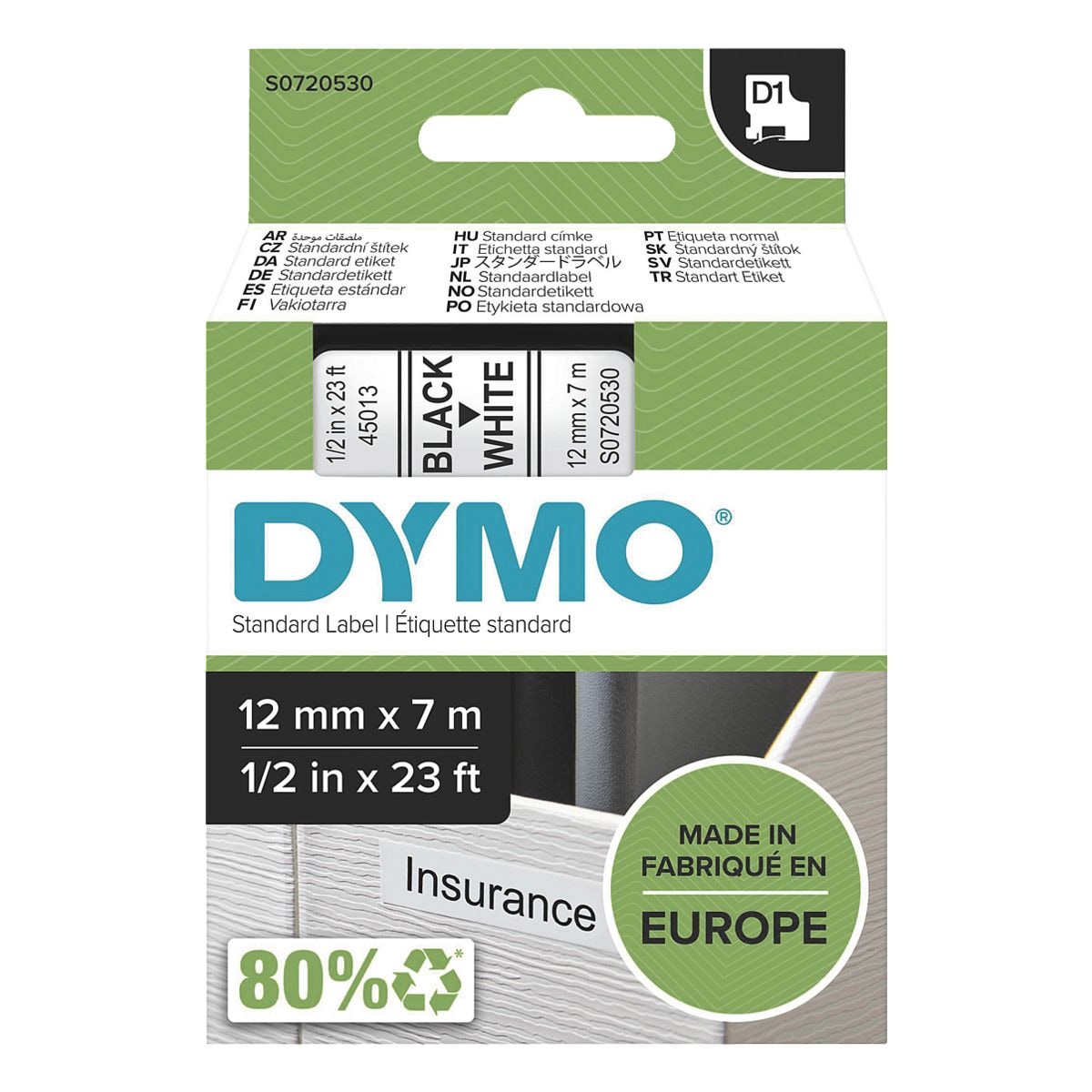 Dymo ruban pour titreuse 12 mm x 7 m pour titreuse Dymo D1