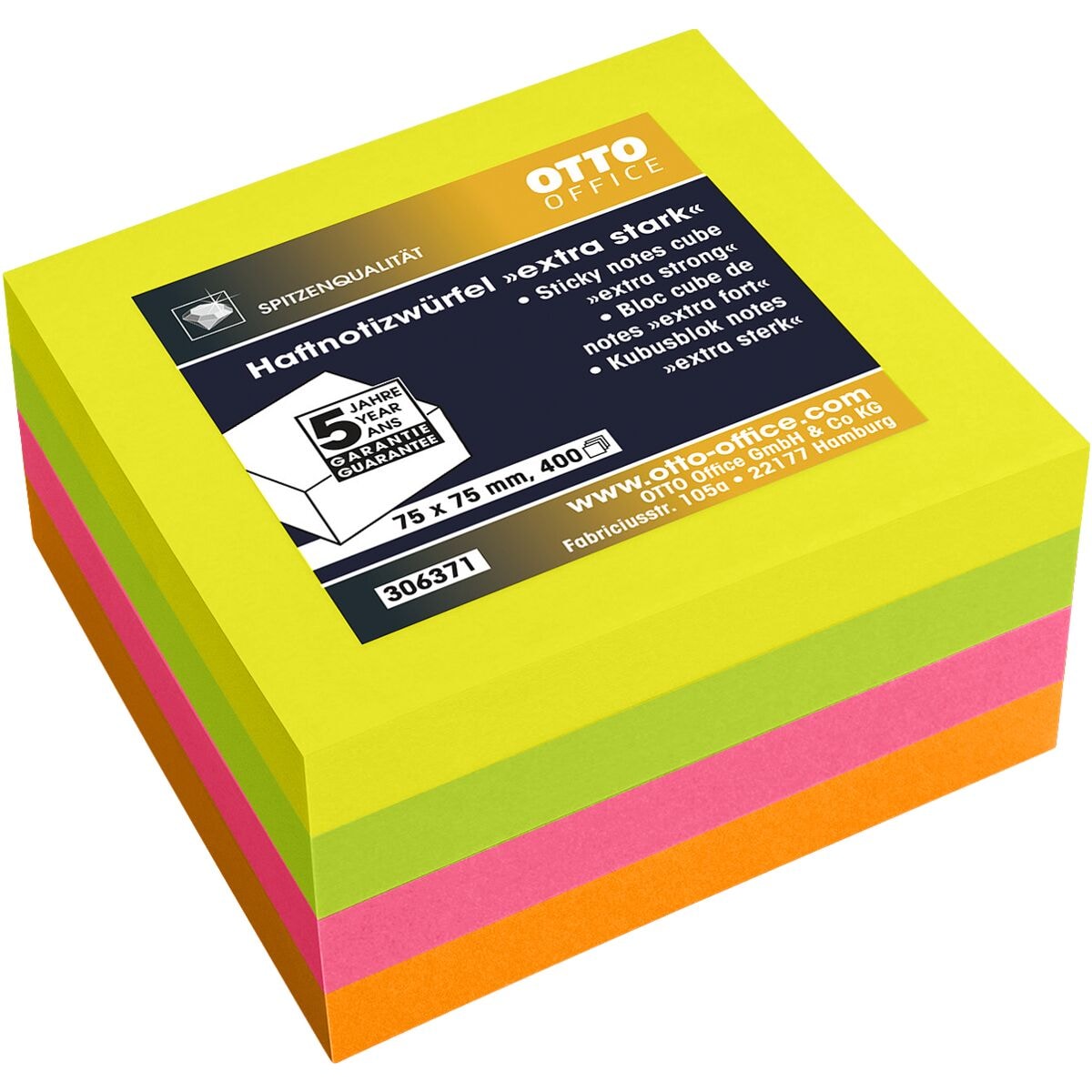 OTTO Office Premium bloc de notes repositionnables ultra fort 7,5/7,5 cm, 400 feuilles au total, couleurs assorties