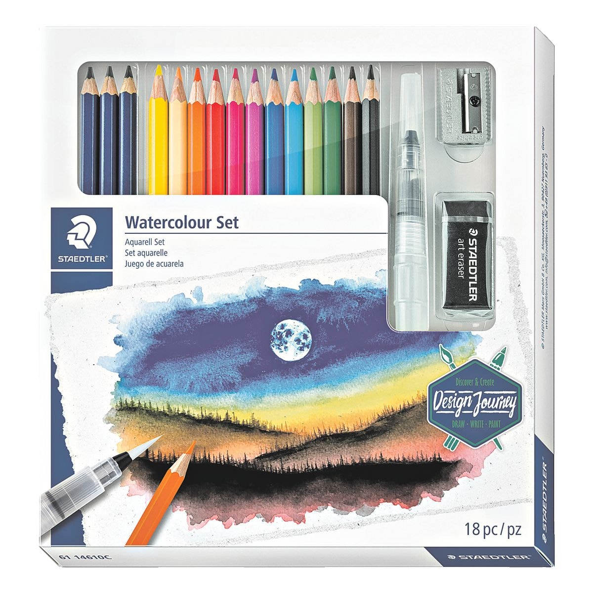 STAEDTLER Paquet de 12 crayons de couleur hydrosolubles Design Journey avec 3 crayons hydrosolubles