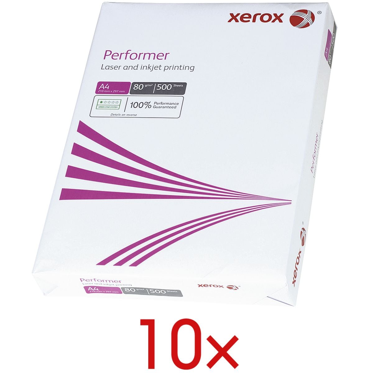 10x Papier photocopieur A4 Xerox Performer - 5000 feuilles au total, 80g/m