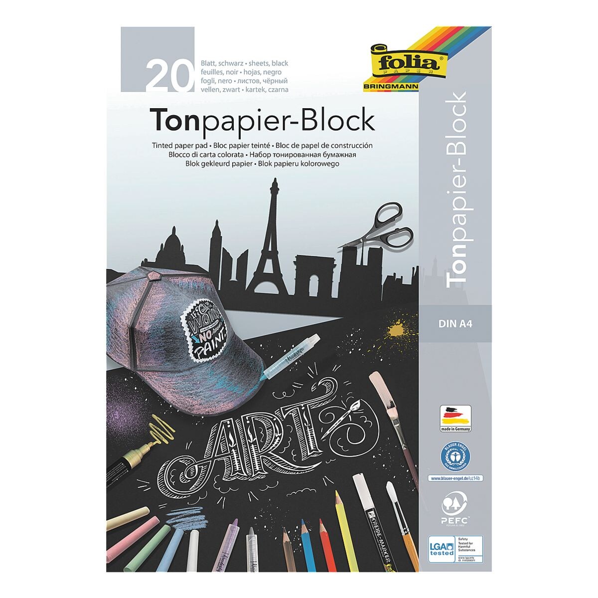 folia Bloc de papier cartonné 130 g/m² noir A4 20 feuilles