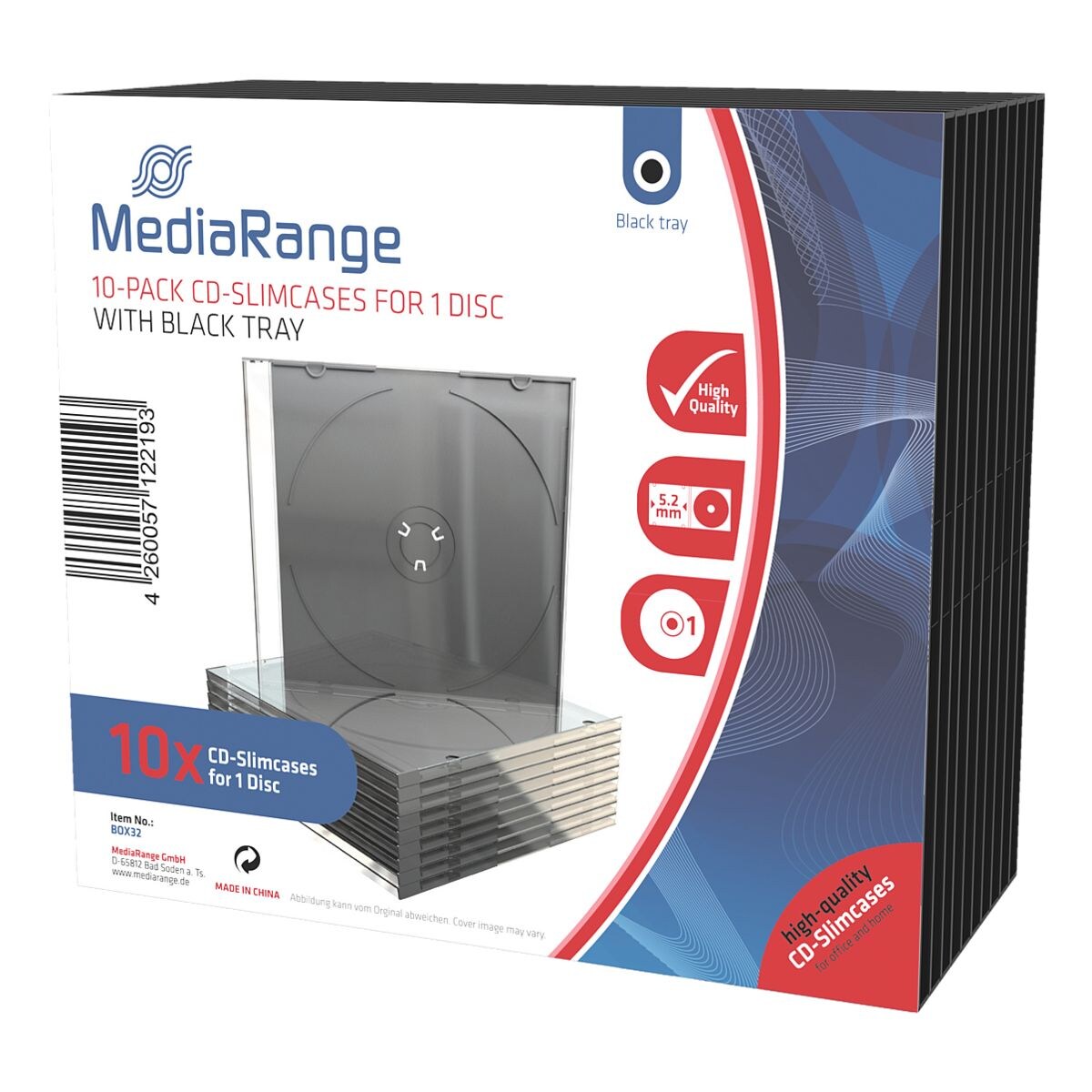 MediaRange Lot de 10 boîtiers CD étroits