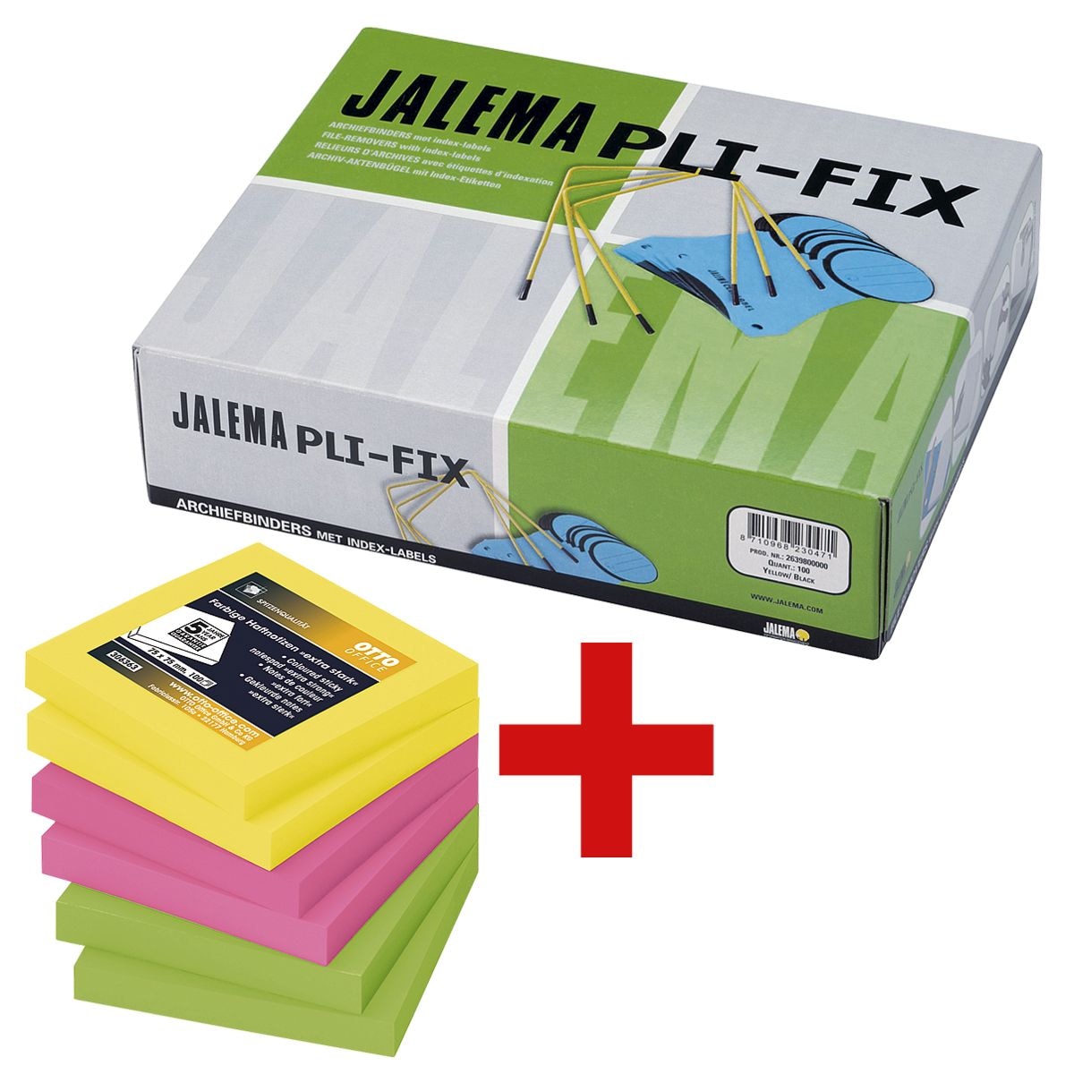 Jalema Clip d'archivage  Pli-Fix  avec blocs de notes repositionnables  extra-forte  fluo 75 x 75 mm, 6 pices