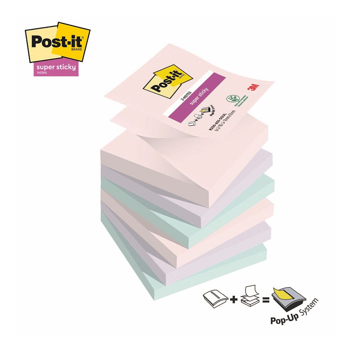 6x Post-it Super Sticky bloc de notes repositionnables Z-Notes Soulful Collection 7,6 x 7,6 cm, 540 feuilles au total R330-6SS-SOUL
