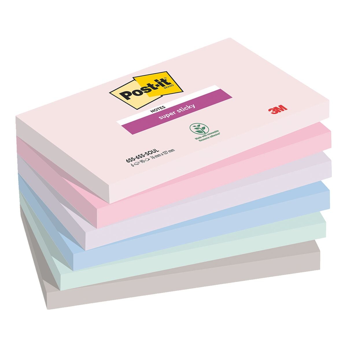6x Post-it Super Sticky bloc de notes repositionnables Soulful Collection 12,7 x 7,6 cm, 540 feuilles au total 655-6SS-SOUL