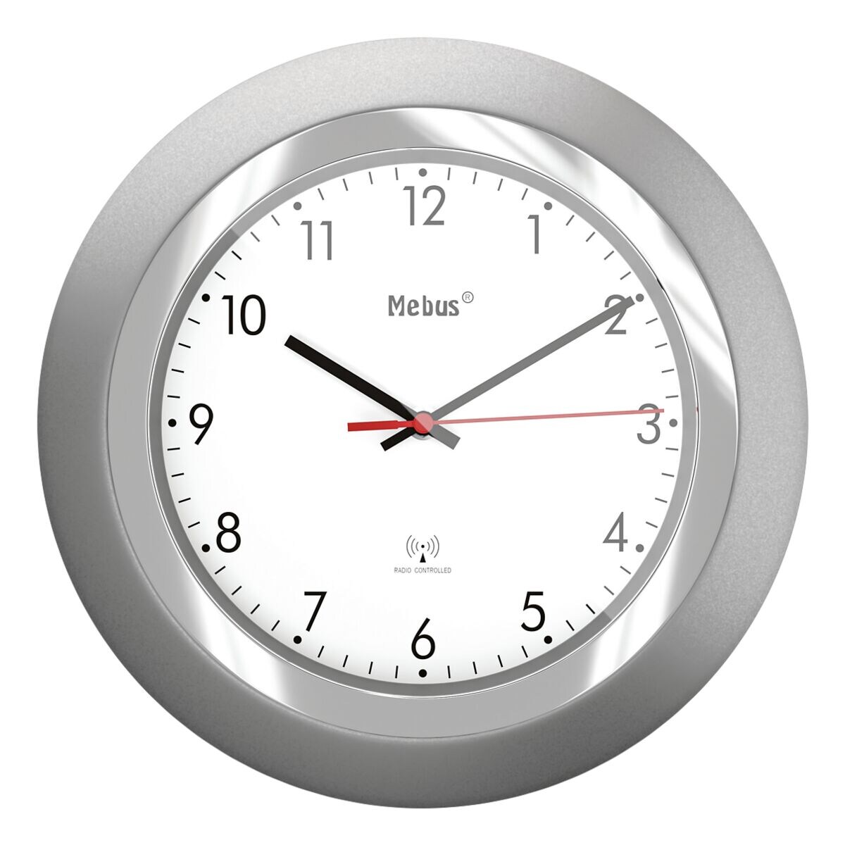Mebus Horloge murale radioguidée 19452 Ø 25 cm argenté