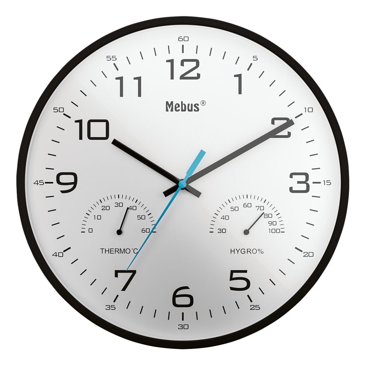 Mebus Horloge murale à quartz avec thermomètre et hygromètre 16180 Ø 30 cm noir