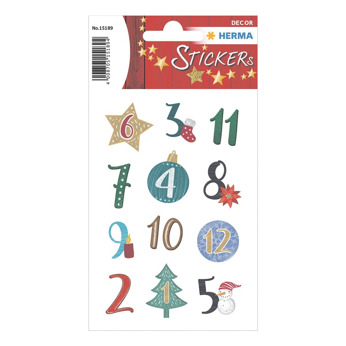 Herma Autocollants - chiffres du calendrier de l'Avent - symboles de Noël