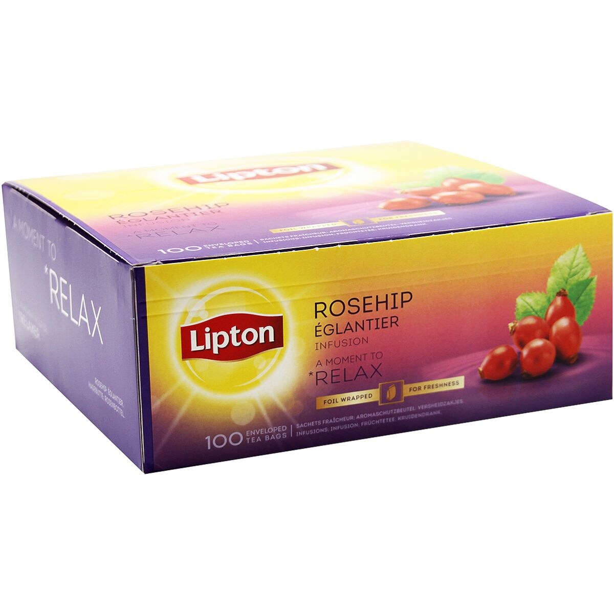 Lipton Infusion de fruits « Églantier » en portion de tasse, 100 pièces
