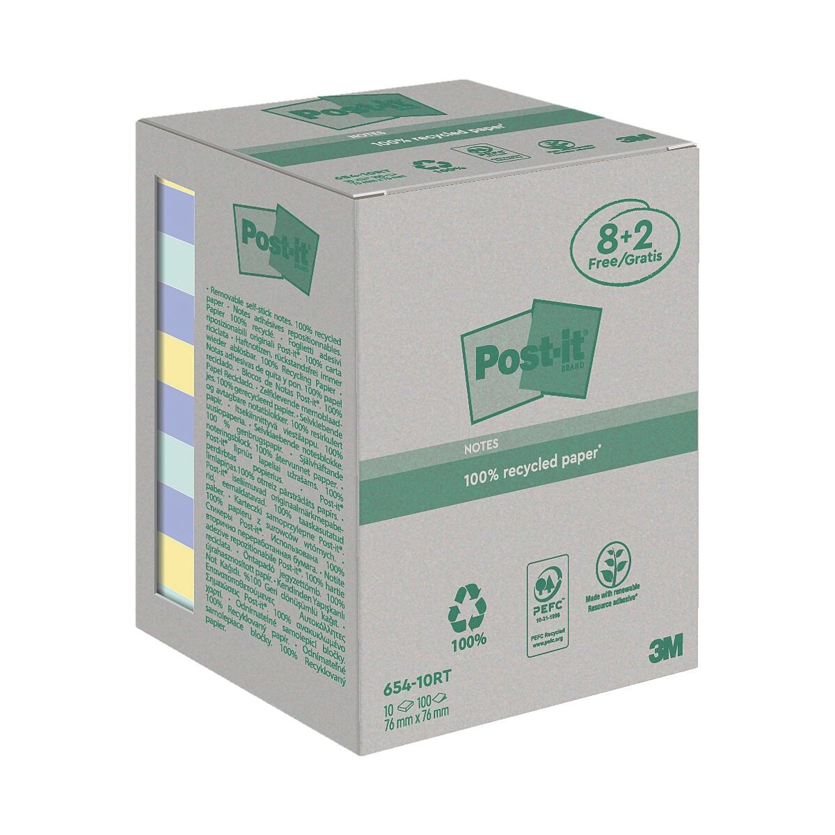 Notes repositionnables « Recycling Notes » 76 x 76 mm - 8 + 2 blocs multicolores