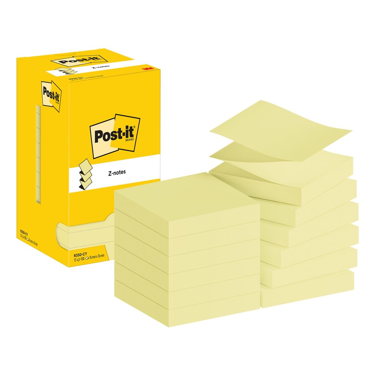 12x Post-it Notes 7,6 x 7,6 cm, 100 feuilles au total, jaune