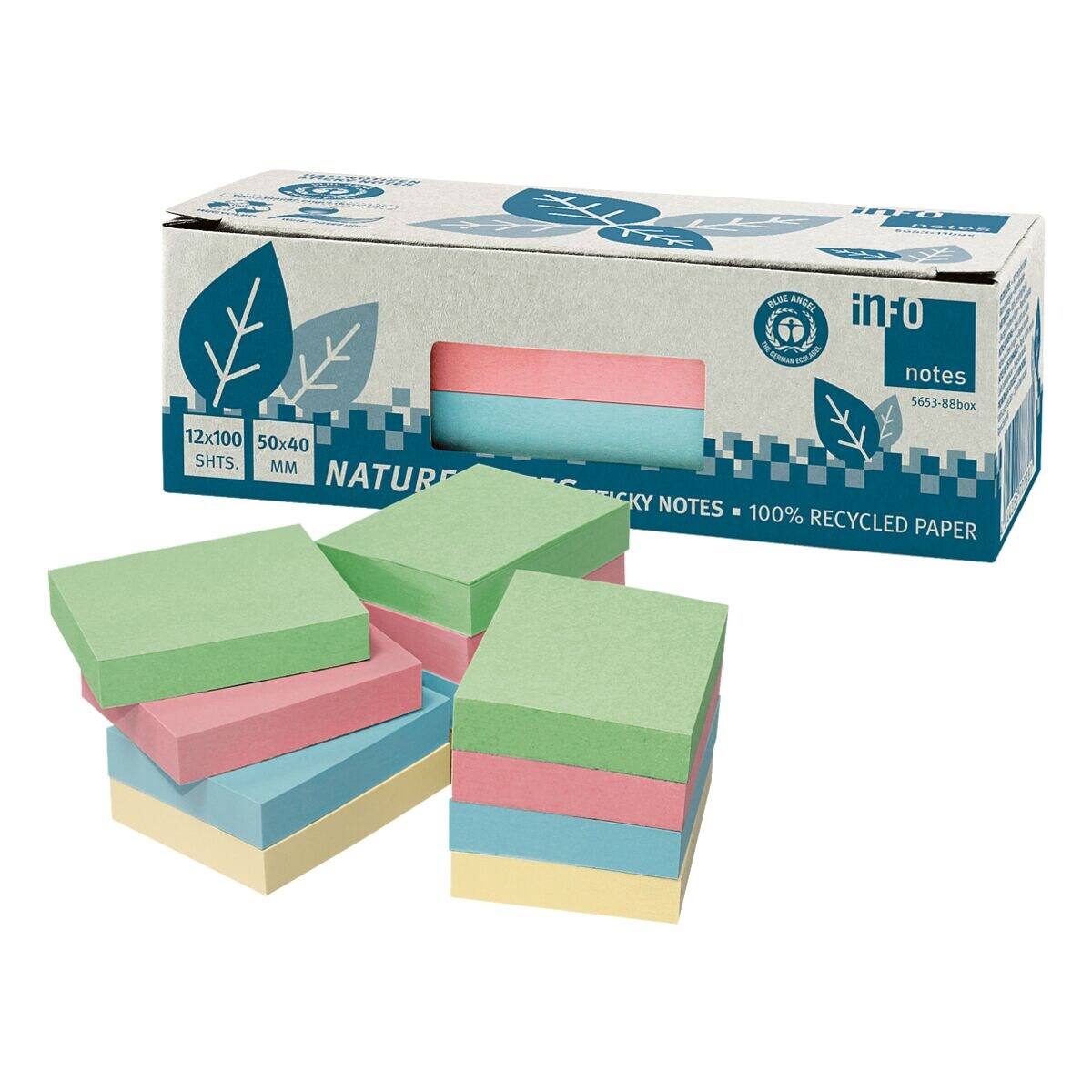 12x inFO blocs de notes repositionnables Nature Notes Recycling 4 x 5 cm, 1200 feuilles au total