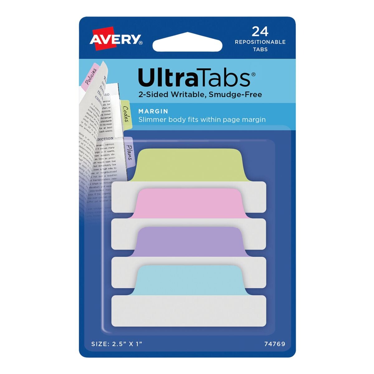 24x Avery Zweckform marque-page repositionnable UltraTabs Pastel 63,5 x 25,4 mm, plastique