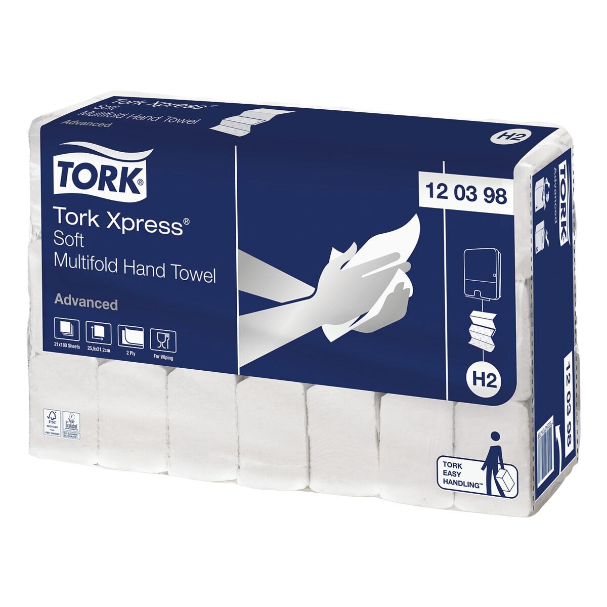 Essuie-mains en papier Tork Xpress® Soft Multifold Advanced H2 2 paisseurs, blanc, 21,2 cm x 25,5 cm de 100 % fibres recycls avec pliage en I - 3780 feuilles au total