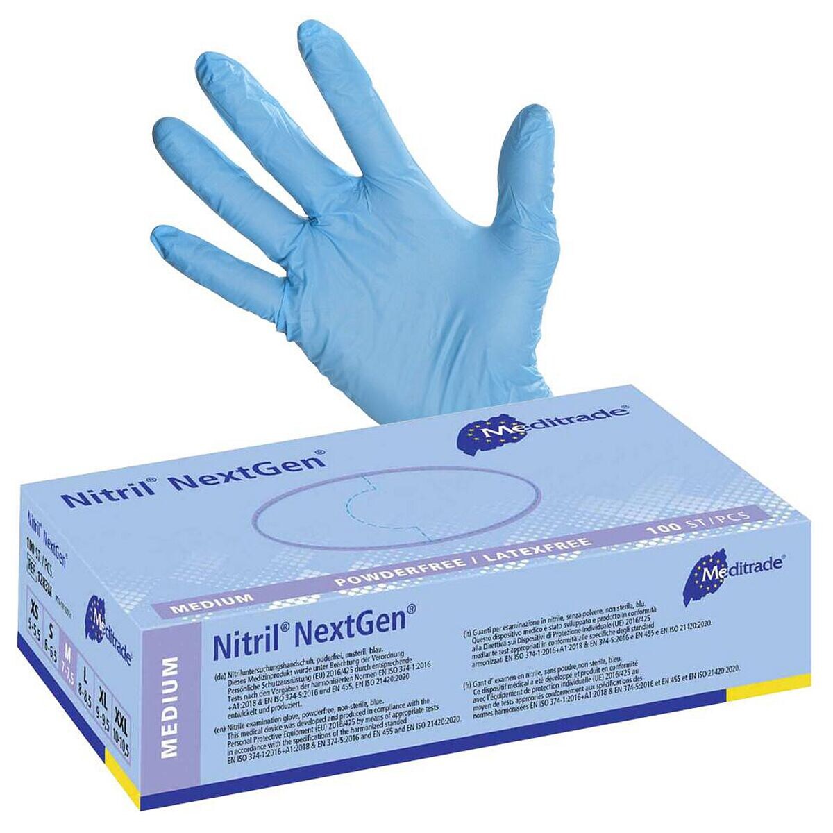 100 MEDITRADE gants jetables Nitril® NextGen® nitrile, Taille M bleu