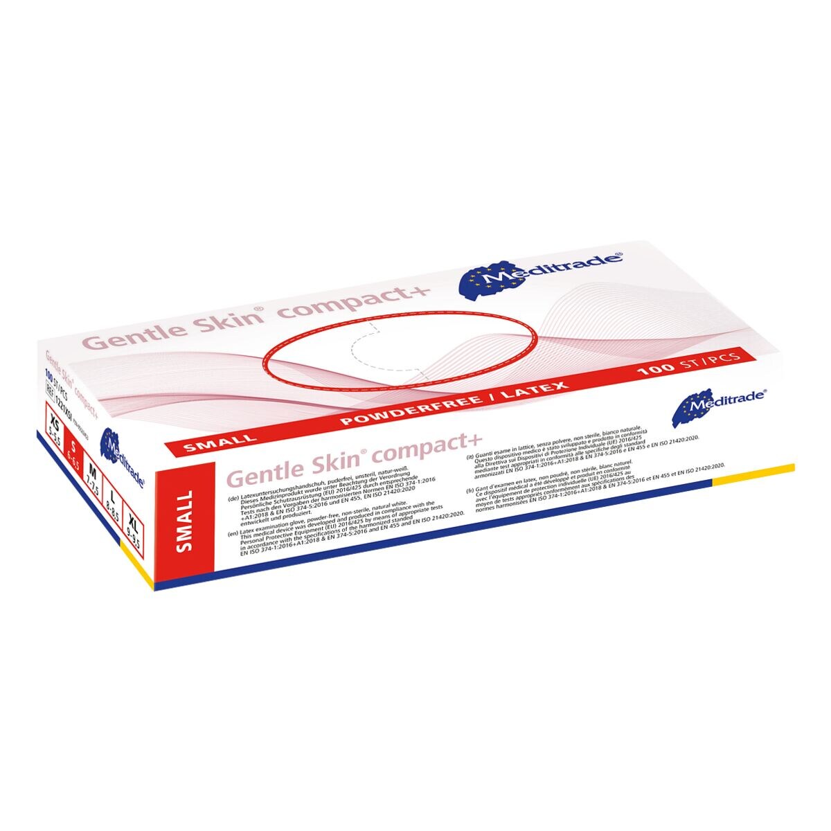 100 MEDITRADE gants jetables Gentle Skin® compact+ latex, Taille S naturel-blanc