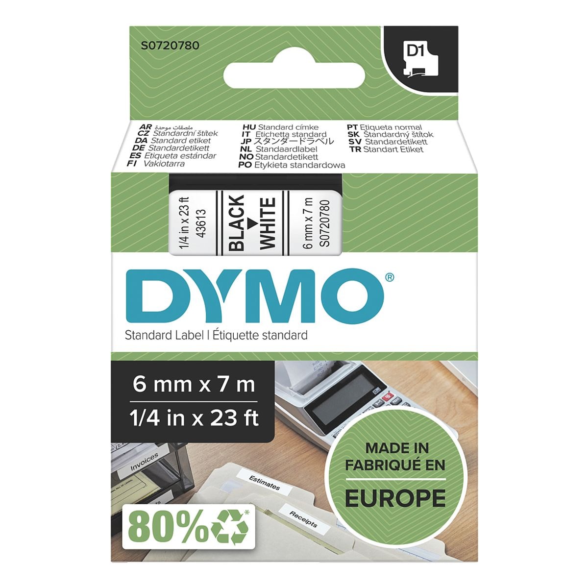 Dymo Ruban pour titreuse D1 6 mm x 7 m pour titreuse Dymo D1