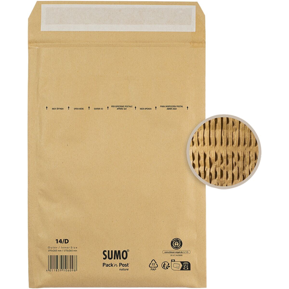 Mailmedia 50 pochettes d'expdition - rembourrage papier SUMO® SU1514, 19,5x26,5 cm, en grand paquet